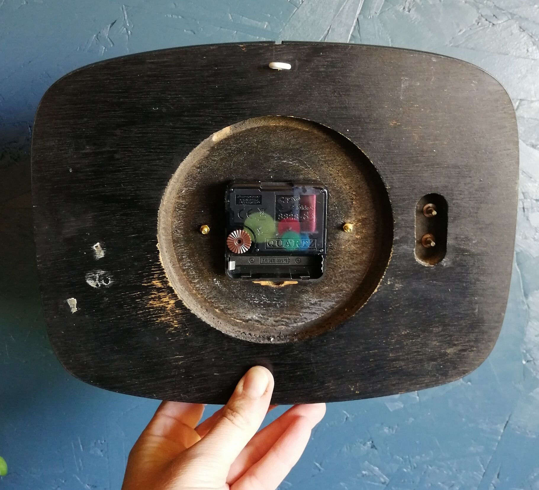 Vintage formica clock silent rectangular wall clock "Manufrance green"