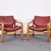 Vintage, Leather and Plywood Andy Armchairs by Janos Bodnar, Hungary, 1977, Set of 2