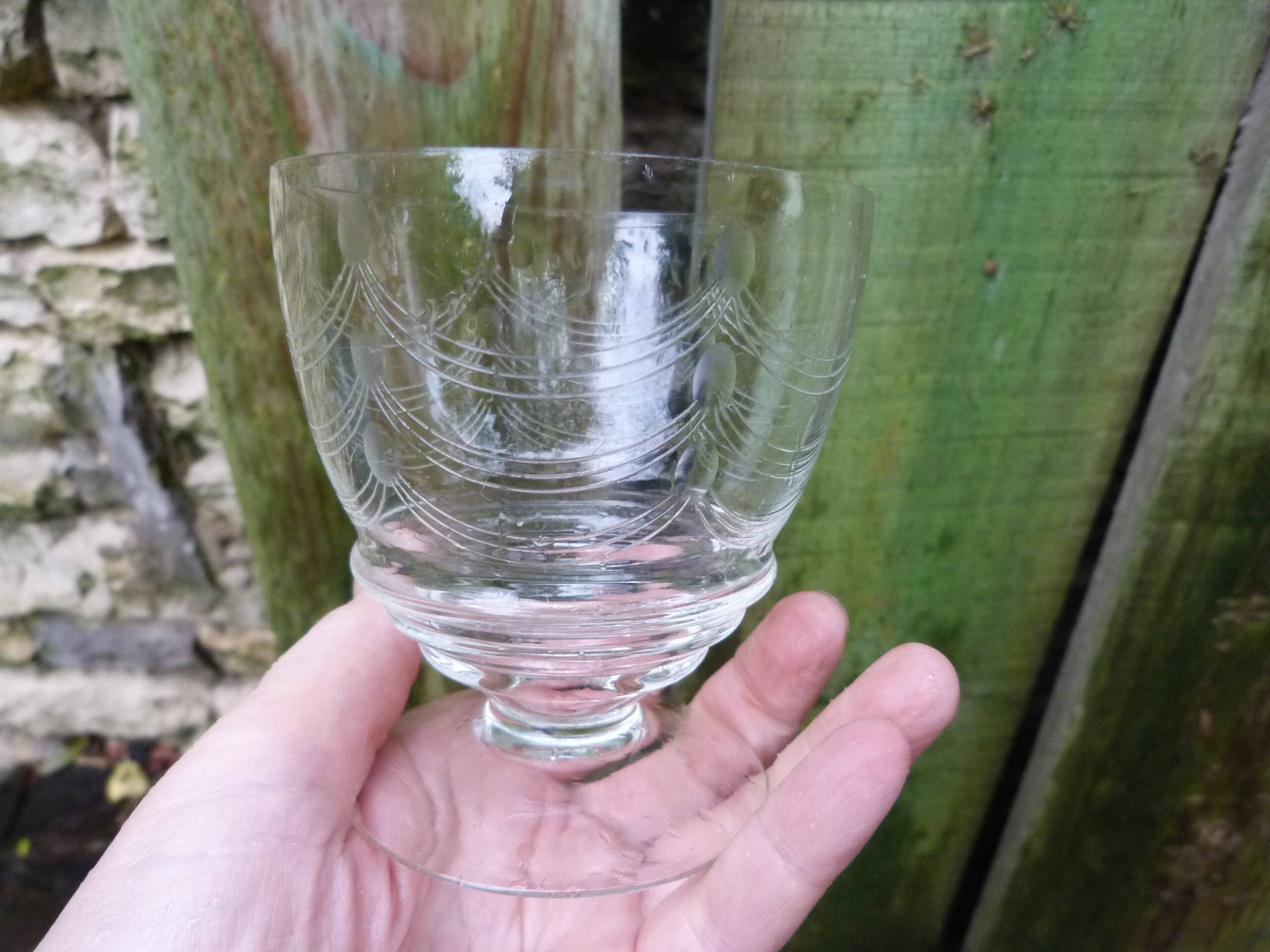 Antique engraved crystal stemmed wine glasses set of 7