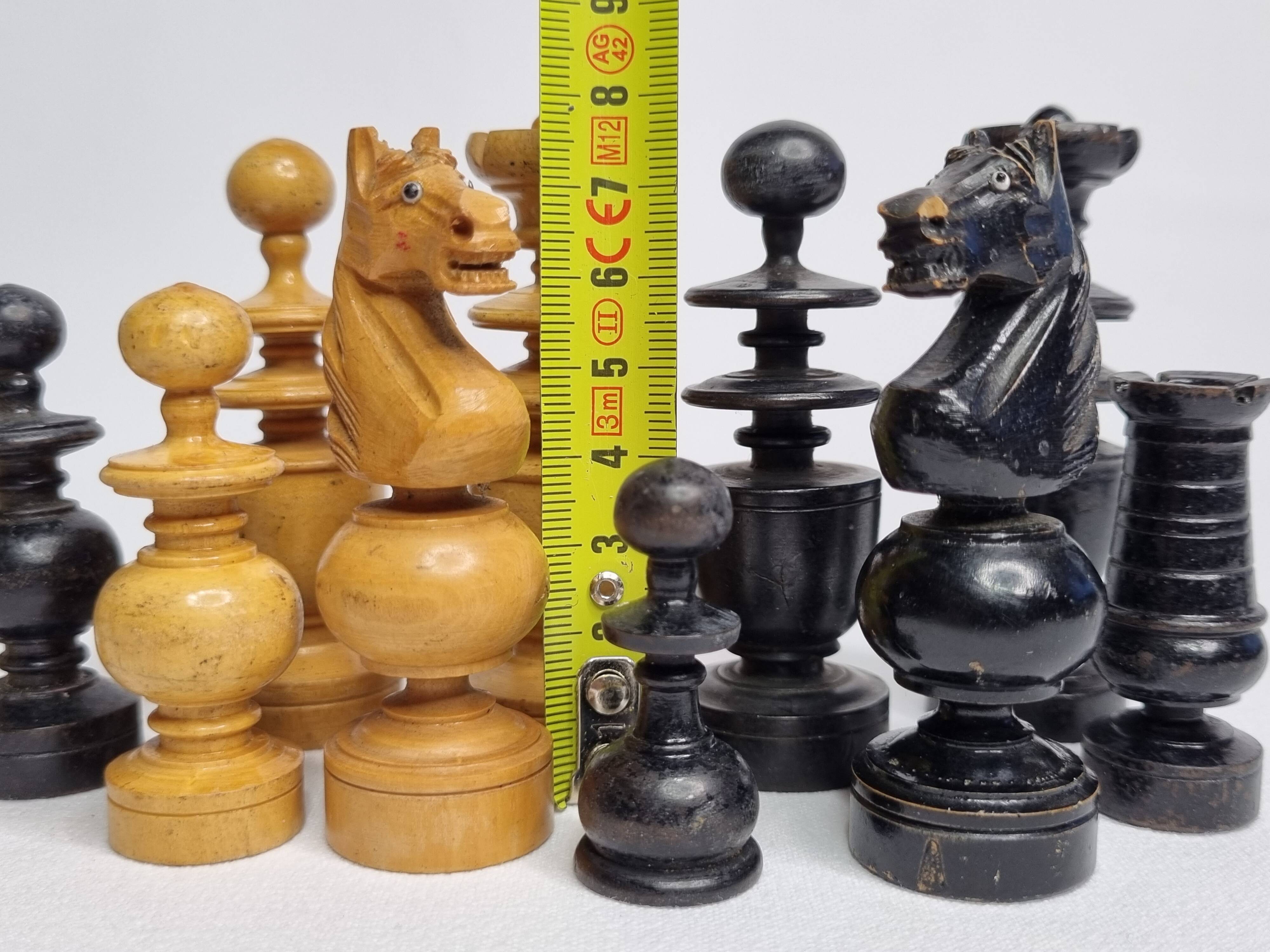 Vintage Hand Carved Wooden Chess Set, 1930s, King Height 8cm