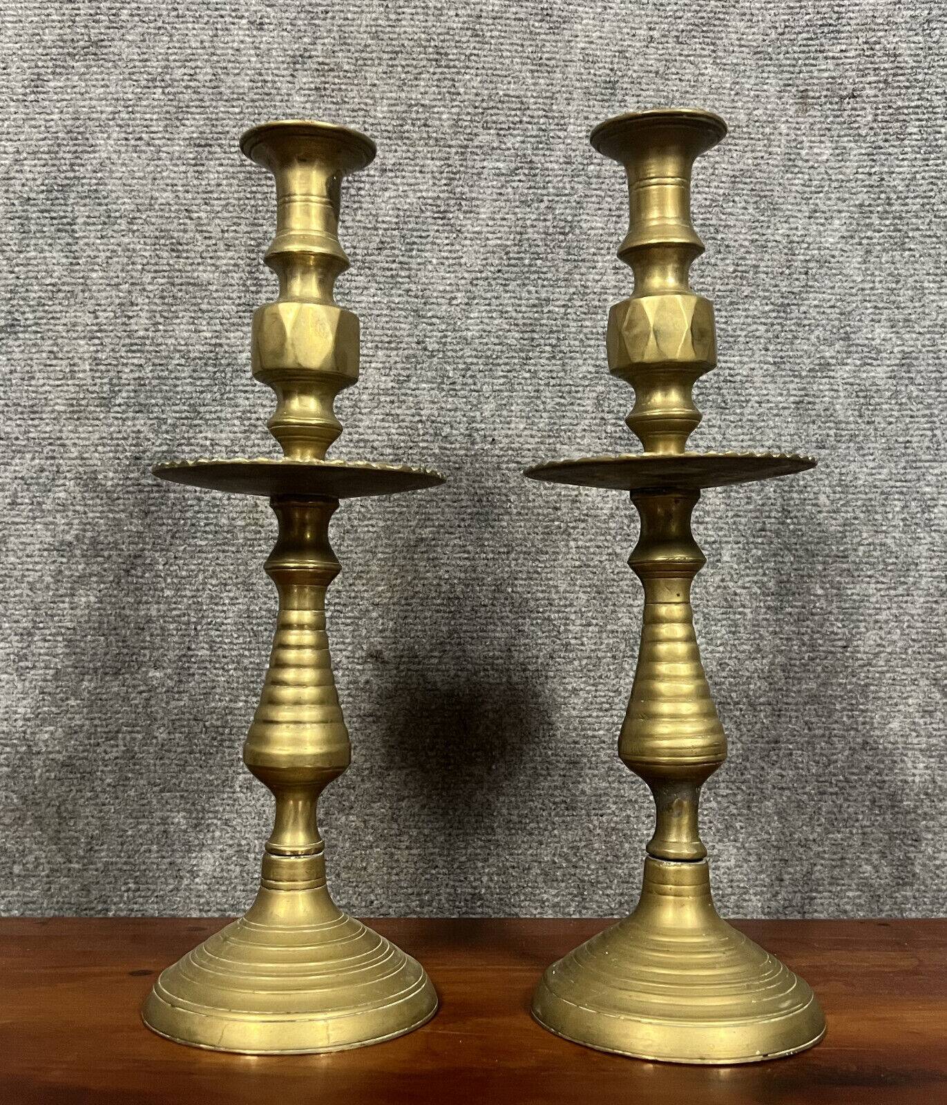 ORIENT XIX: Pair of large cup candlesticks in chiseled and gilded brass