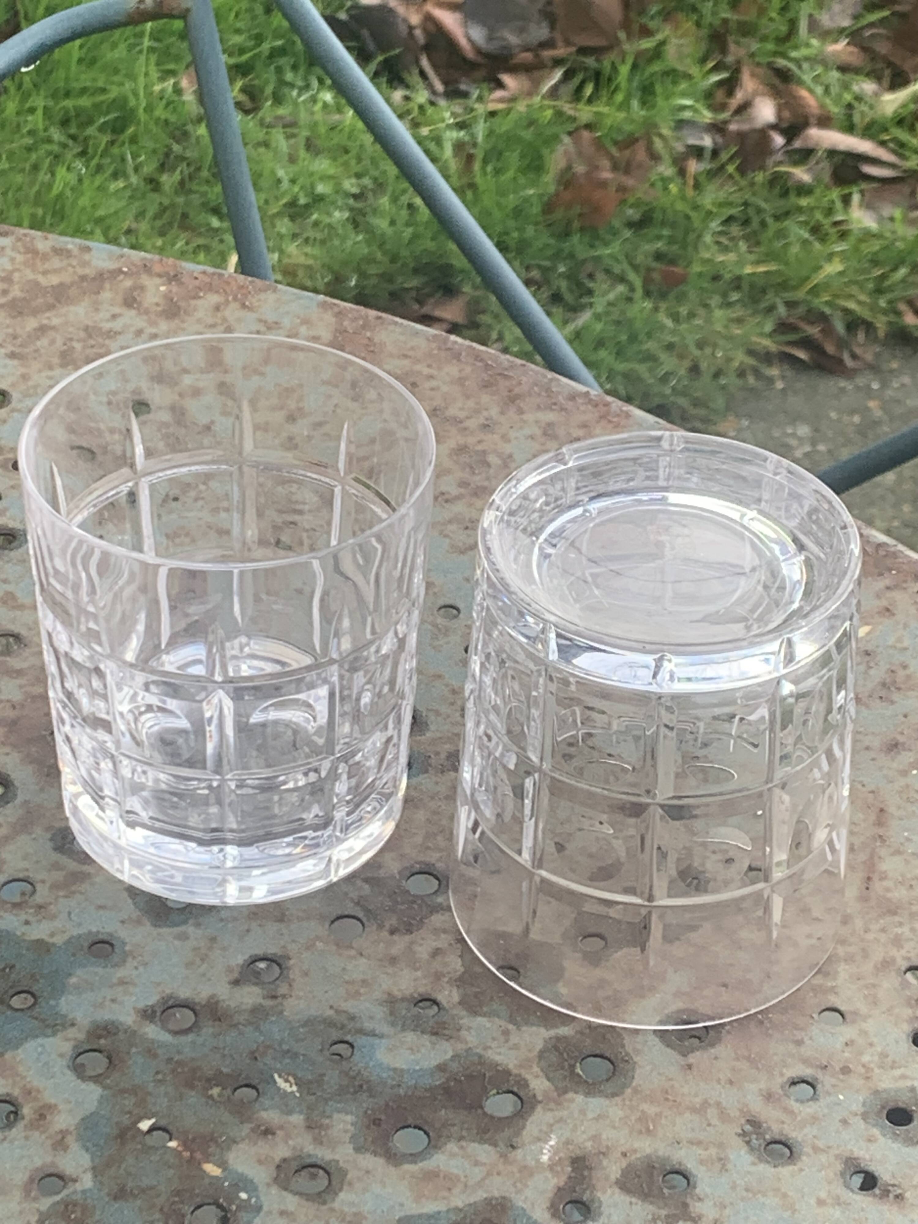 5 whisky glasses, Cristal Bayel stamps, transparent crystal with patterns