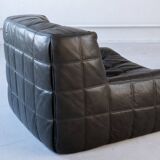 Ensemble de Salon Kashima Vintage en Cuir Noir par Michel Ducaroy pour Ligne Roset, 1976, Set de 3