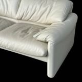 Maralunga White Leather Sofa By Vico Magistretti For Cassina, 1970s No. 2