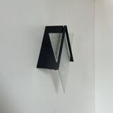 Vintage geometric wall lamp, black metal and glass, France 1950