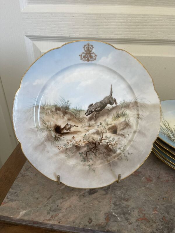 Ancienne 6x Assiette Porcelaine Sèvres Lahore & Panier XIXème 19ème Chasse