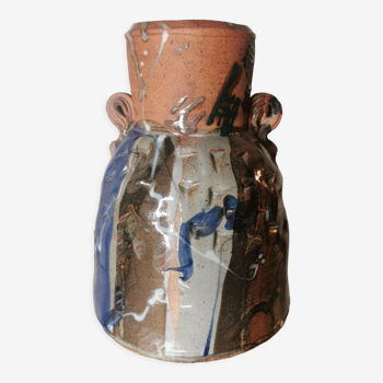 Vase en céramique coloré daté et signé vintage