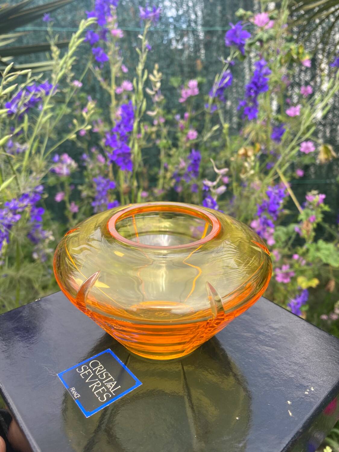 Signed Sevres crystal vase