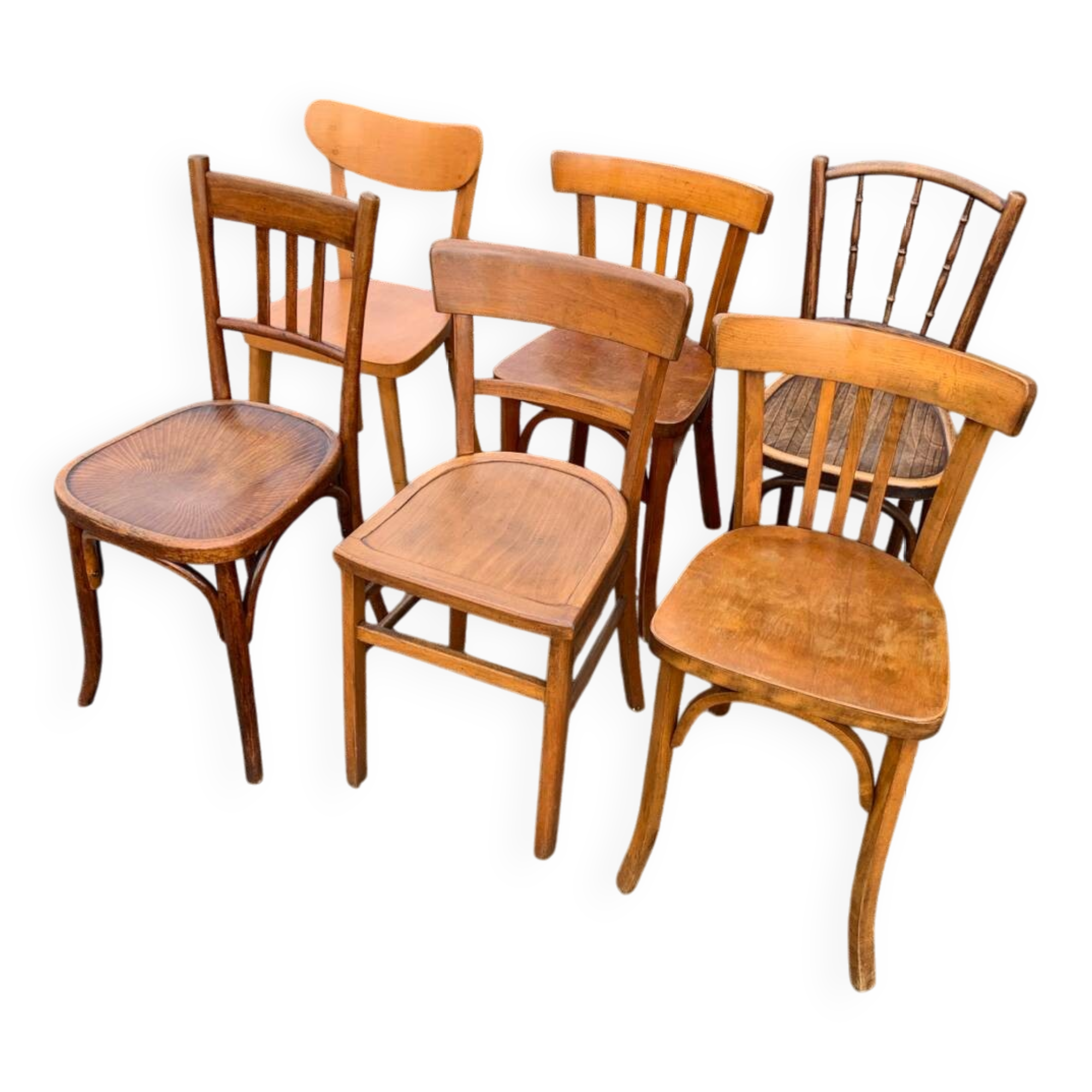 Set of 6 mismatched bistro chairs