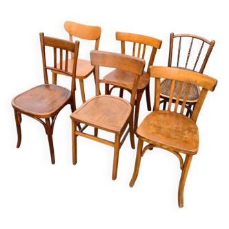 Set of 6 mismatched bistro chairs