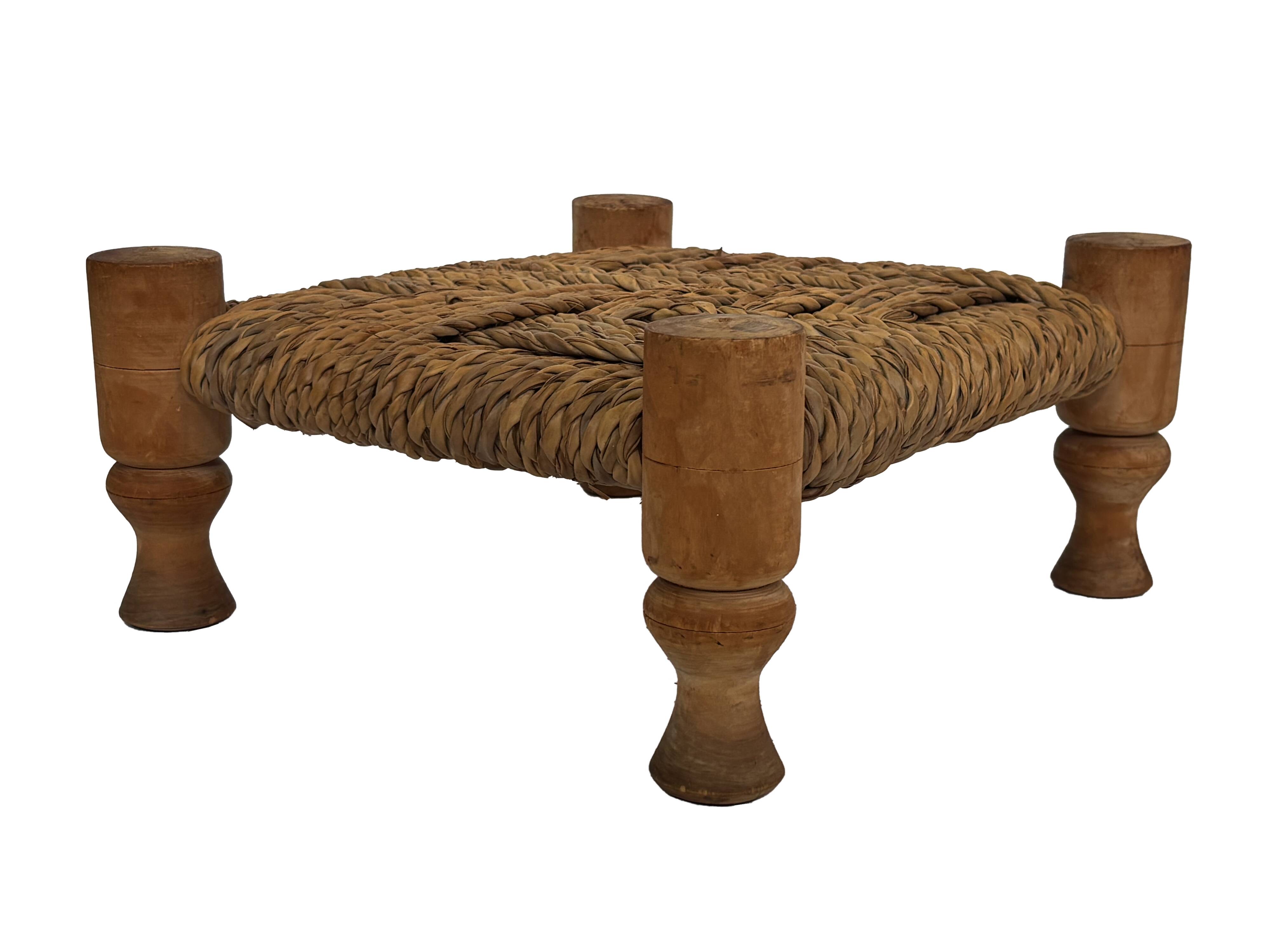 Vintage Footstool wood and rope, 1960s