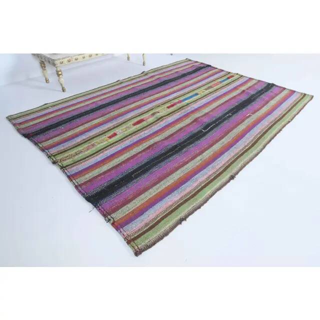 Vintage Turkish Hand-Knotted Wool Cotton Purple Kilim Area Rug 148x205