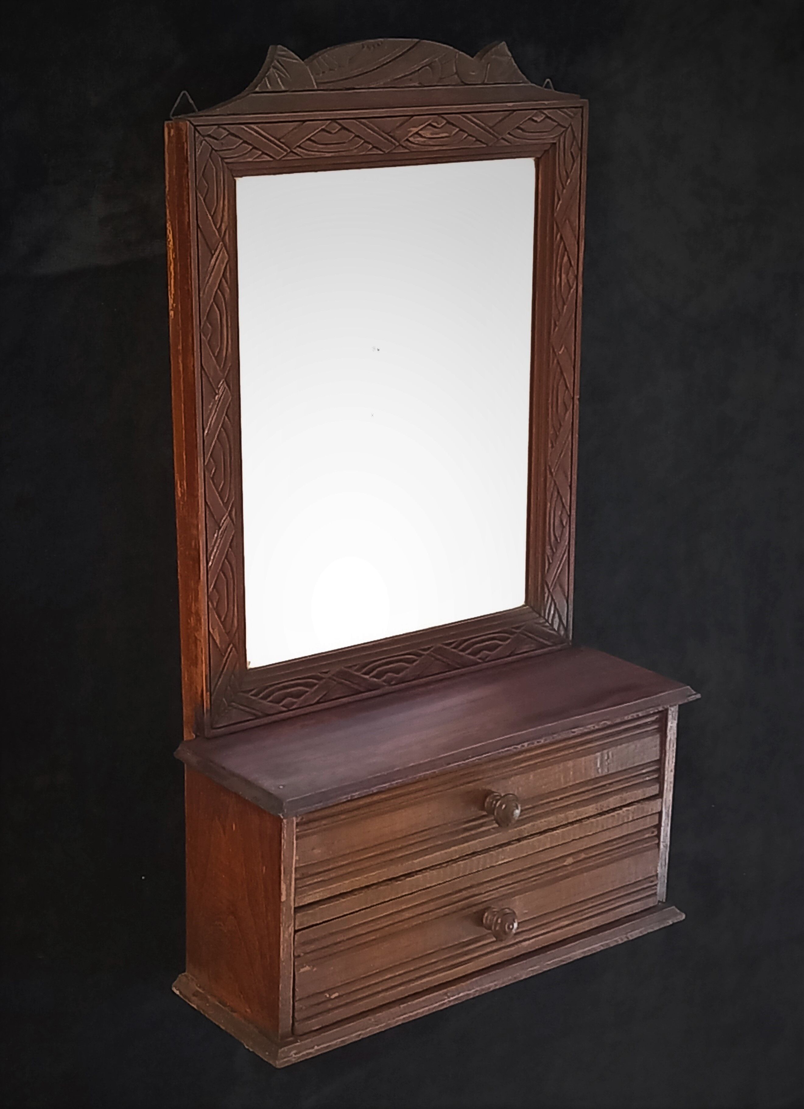 Art deco wall cabinet with mirror and two drawers