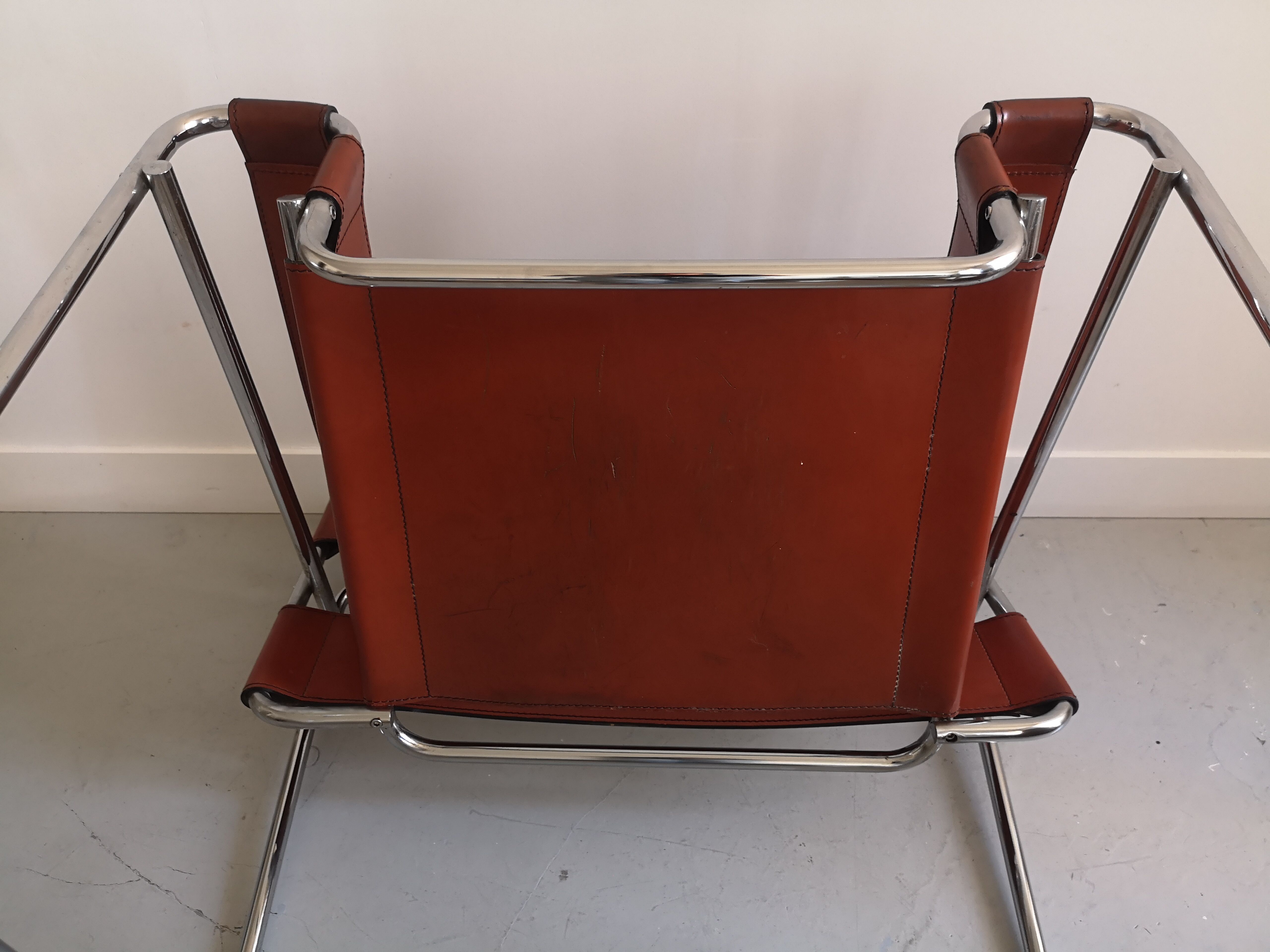 Tawny leather armchair model Wassily B3 by Marcel Breuer