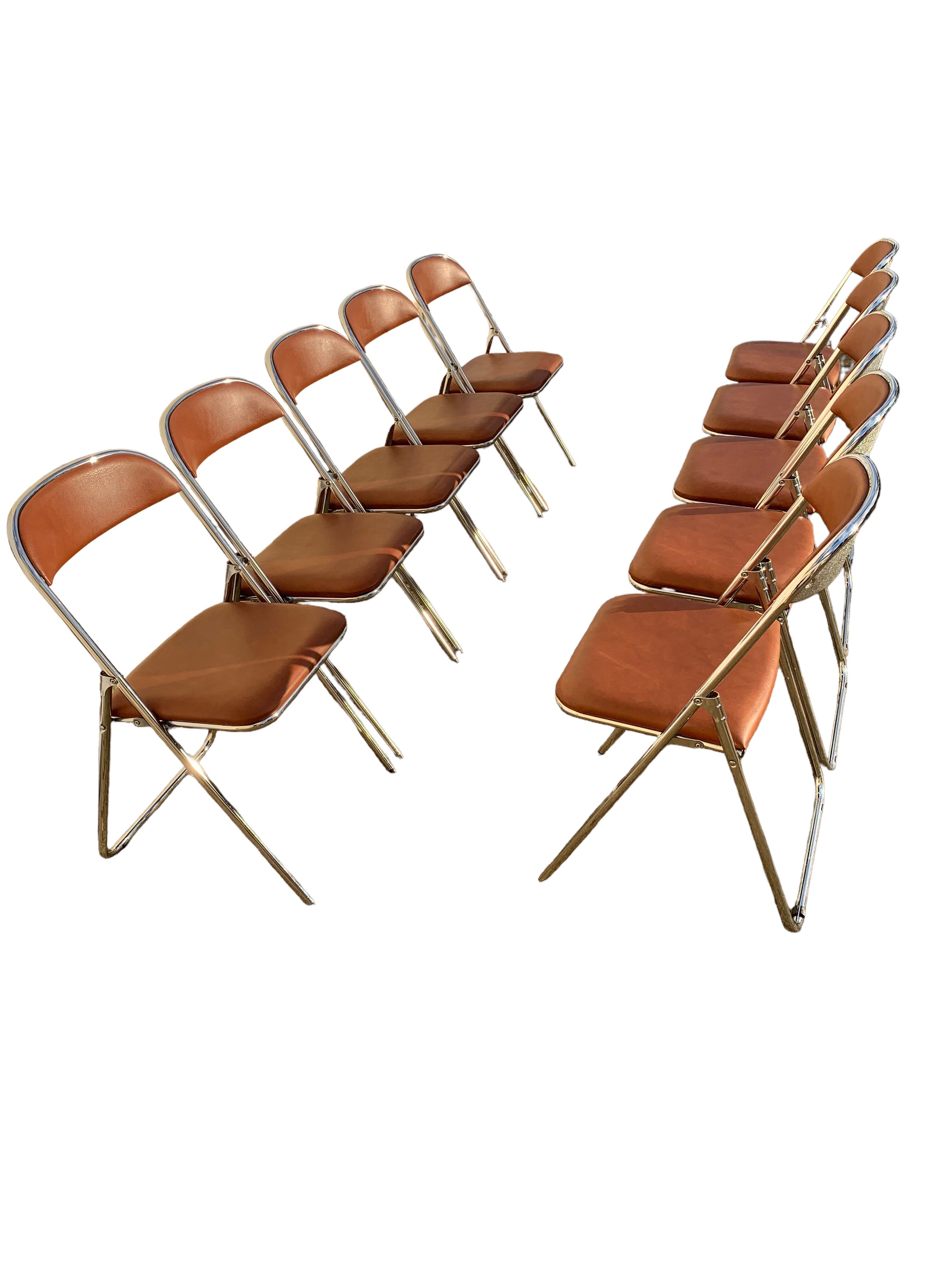 10 vintage skai and chrome metal folding chairs 1970
