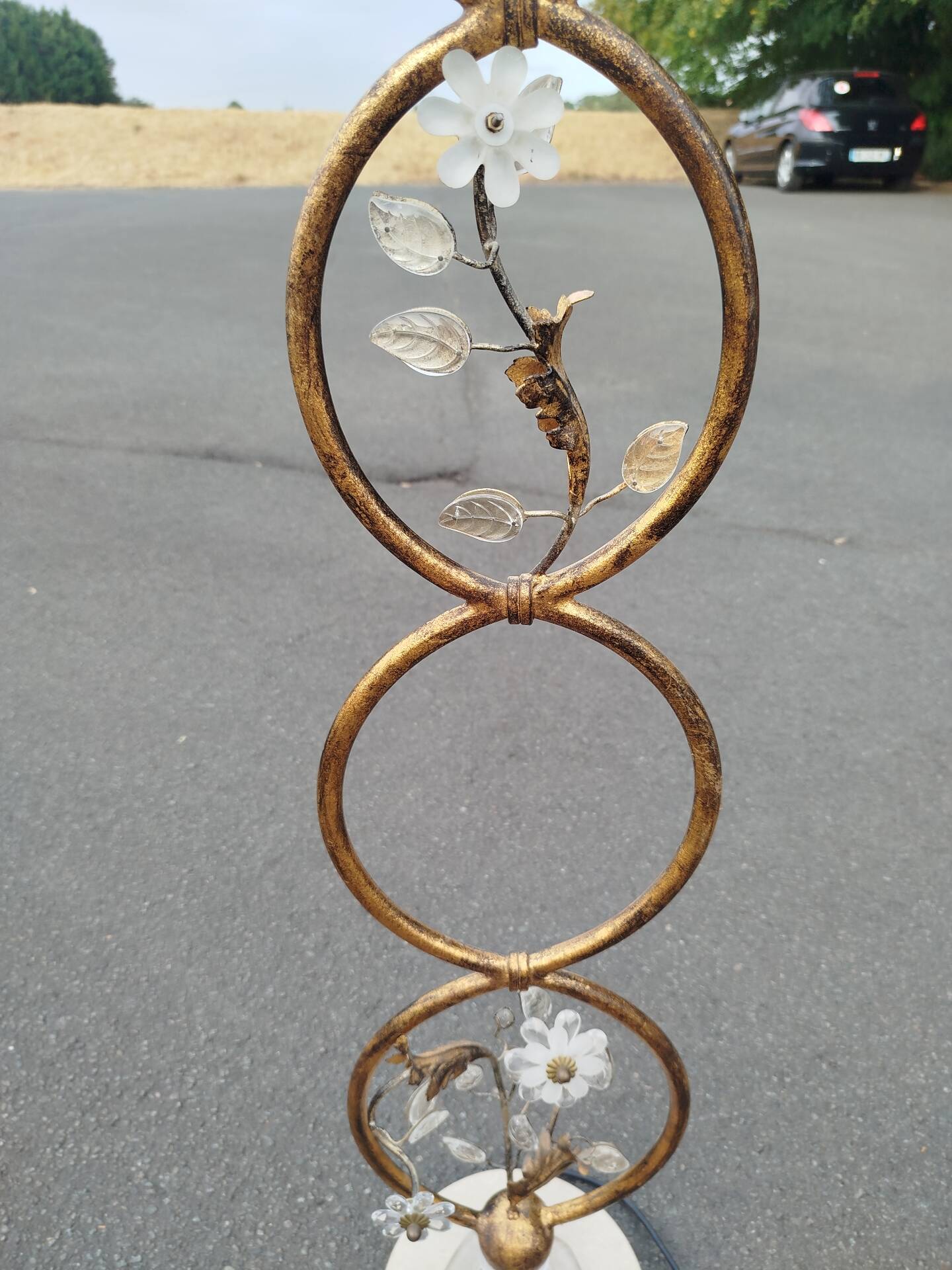Lampadaire Vintage Banci Firenze en Fer Forgé Doré et Cristal, 1970