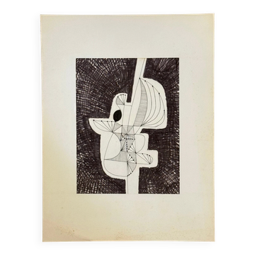 Dessin composition moderne 1970 par François de Chabot
