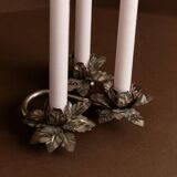 Silver-plated Metal Candlestick with 3 Flower Cups - Vintage Mid-Century Italian Design (1960s)