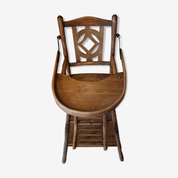 Chaise haute cannée transformable en bois