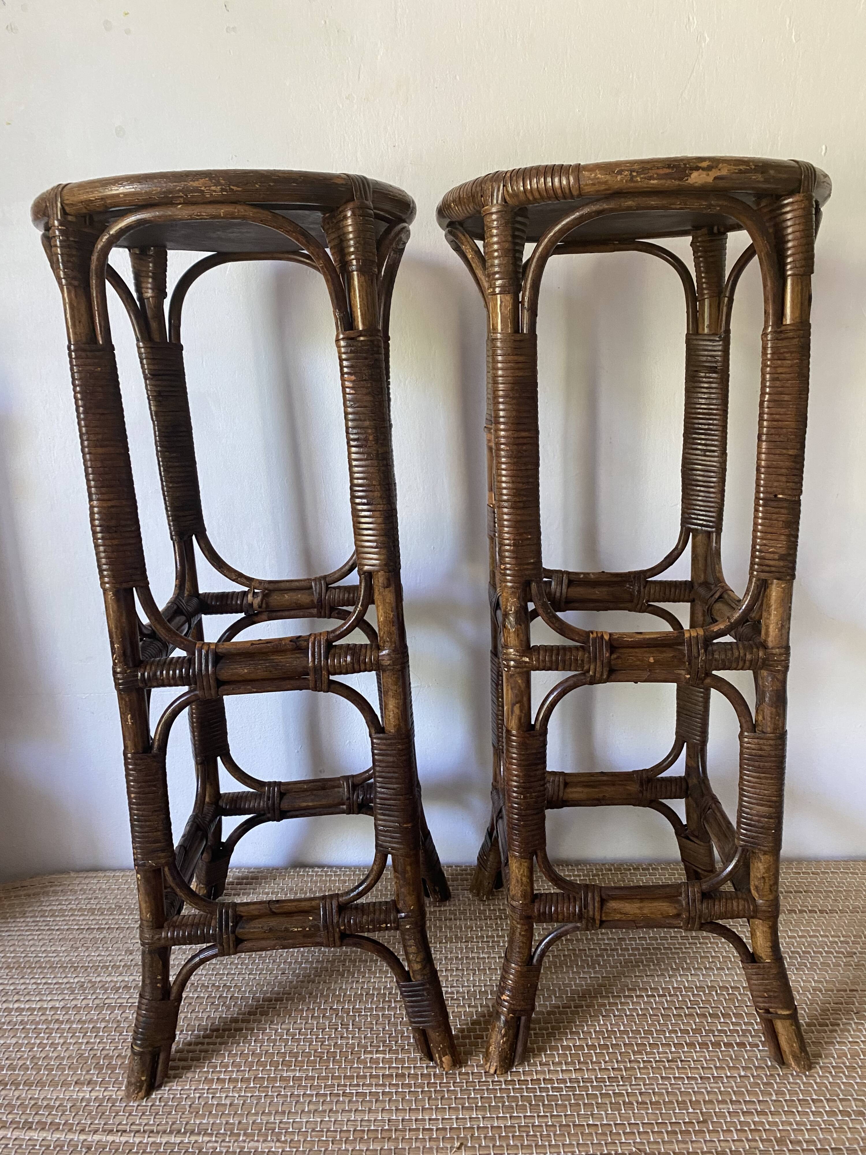 Vintage rattan bar stools or plant holder