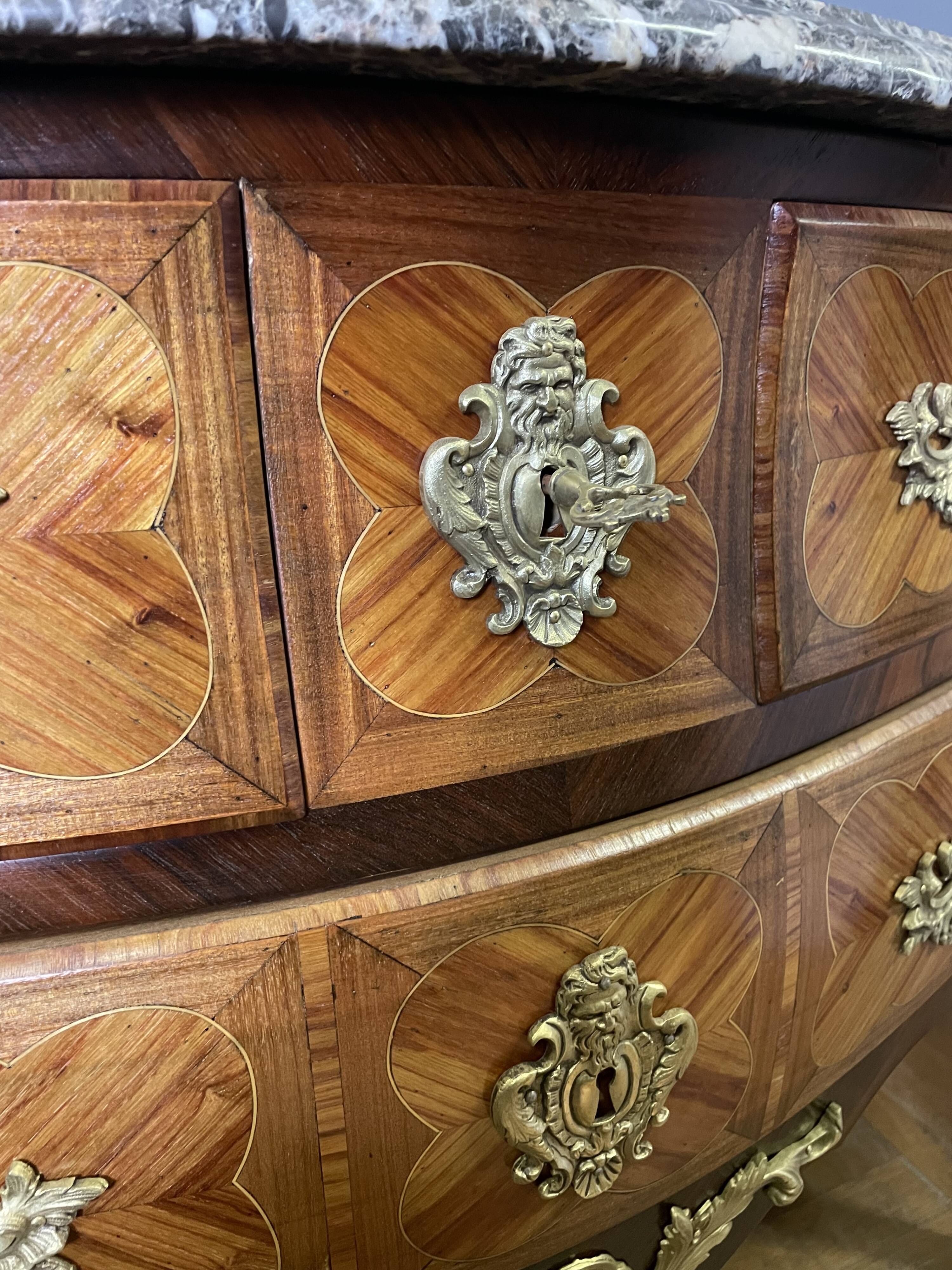 Louis XV style commode in marquetry from around 1920.