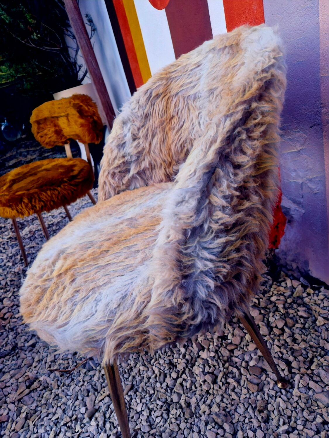 Set of 3 Moumoute Chairs, 2 Pelfran, 1 Barrel from 1960-1970.