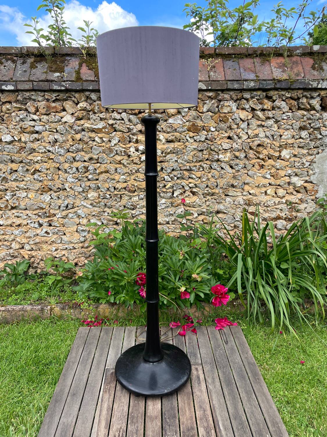 Vintage 1940s blackened wooden floor lamp