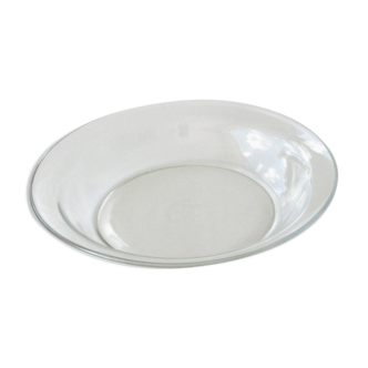 Old service dish in round glass duralex advertising oil lesieur