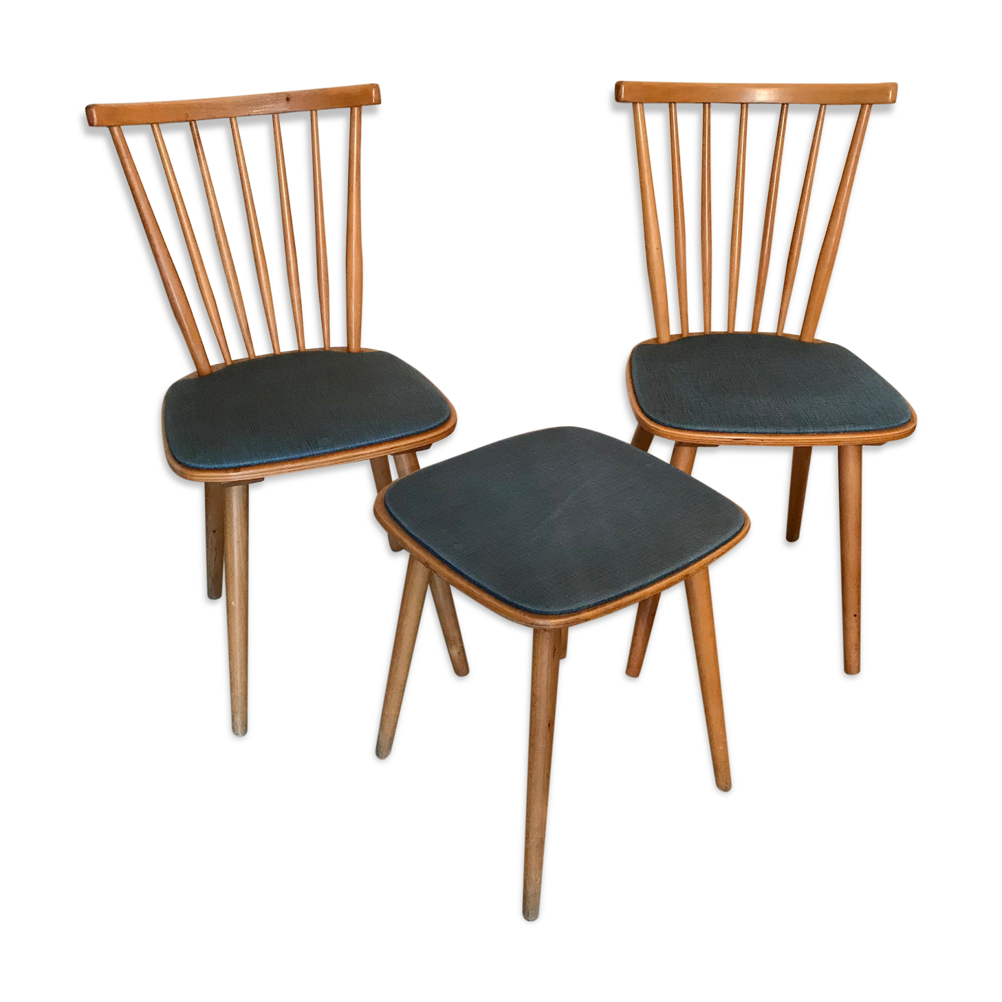 Set of 2 chairs with bars and a stool vintage compass feet 1960's