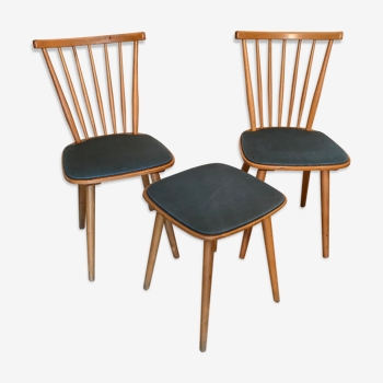 Set of 2 chairs with bars and a stool vintage compass feet 1960's