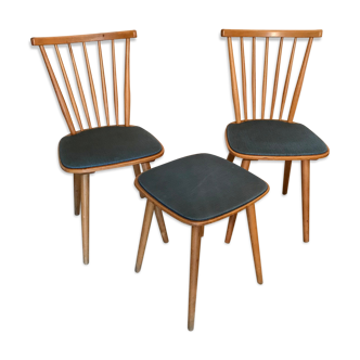 Set of 2 chairs with bars and a stool vintage compass feet 1960's