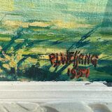 Oil on canvas, Cows drinking in a shady river in beautiful molded frame signed Wassang