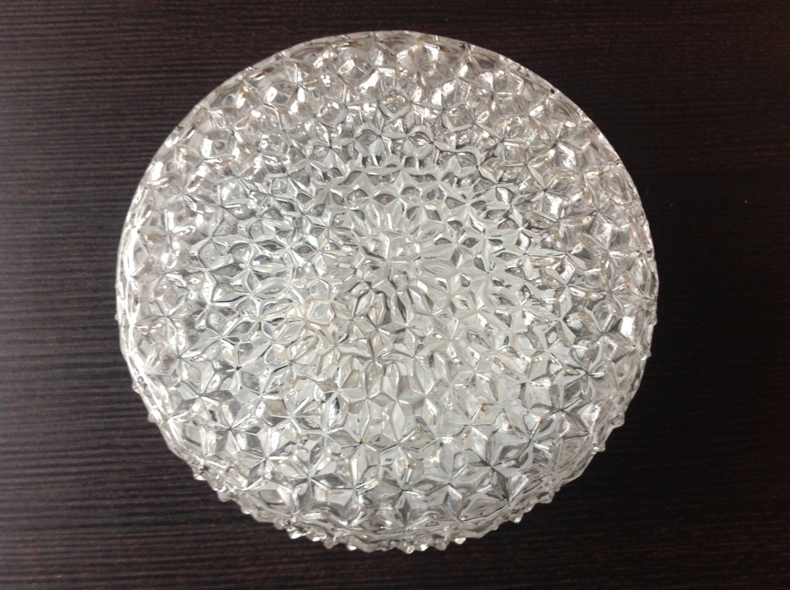 Plafonnier rond en verre pointes de diamants par RZB Leuchten / vintage années 60-70