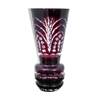 Maroon crystal vase, Poland, 1970s