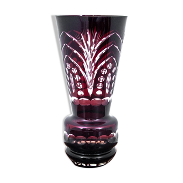 Maroon crystal vase, Poland, 1970s