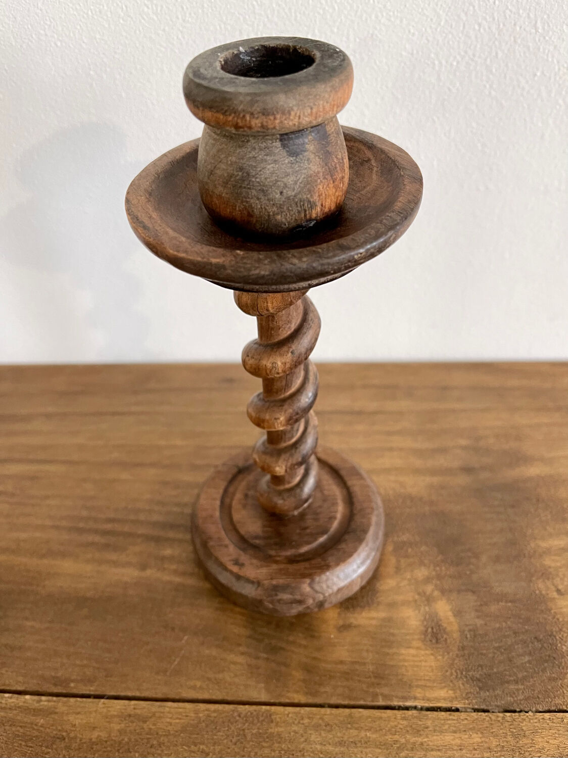 Twisted wooden candle holder