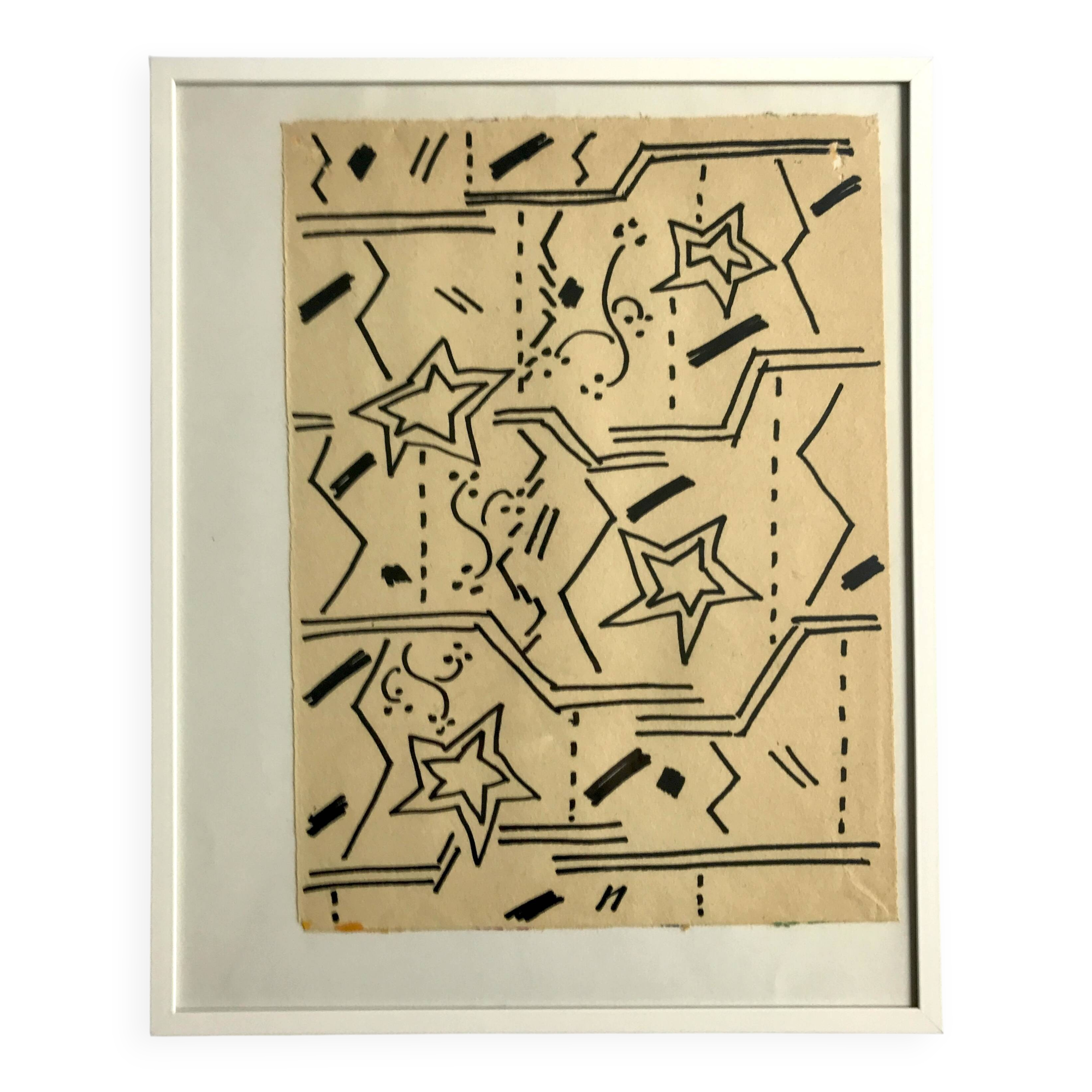 Elie dayan, untitled (abstract composition 1). felt pen on paper
