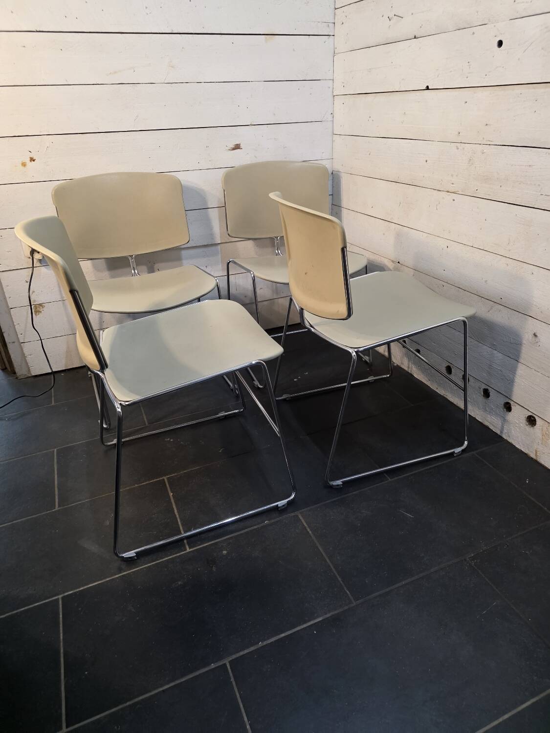 4 Max Stacker chairs in chrome metal from the 1970s.
