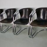 Set of four brown leather dining chairs, Willy Rizzo, 1970