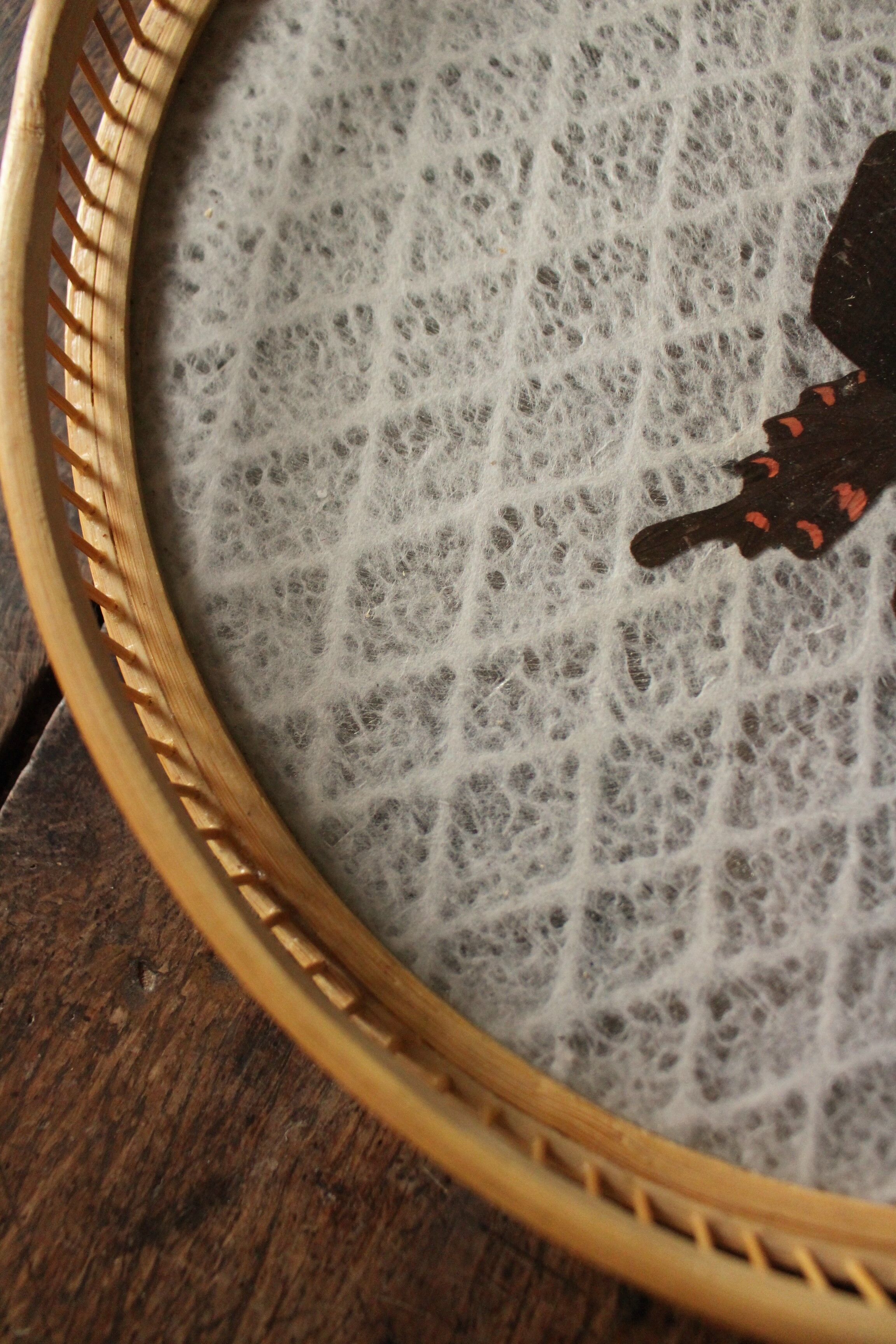 Round tray bamboo vintage butterflies