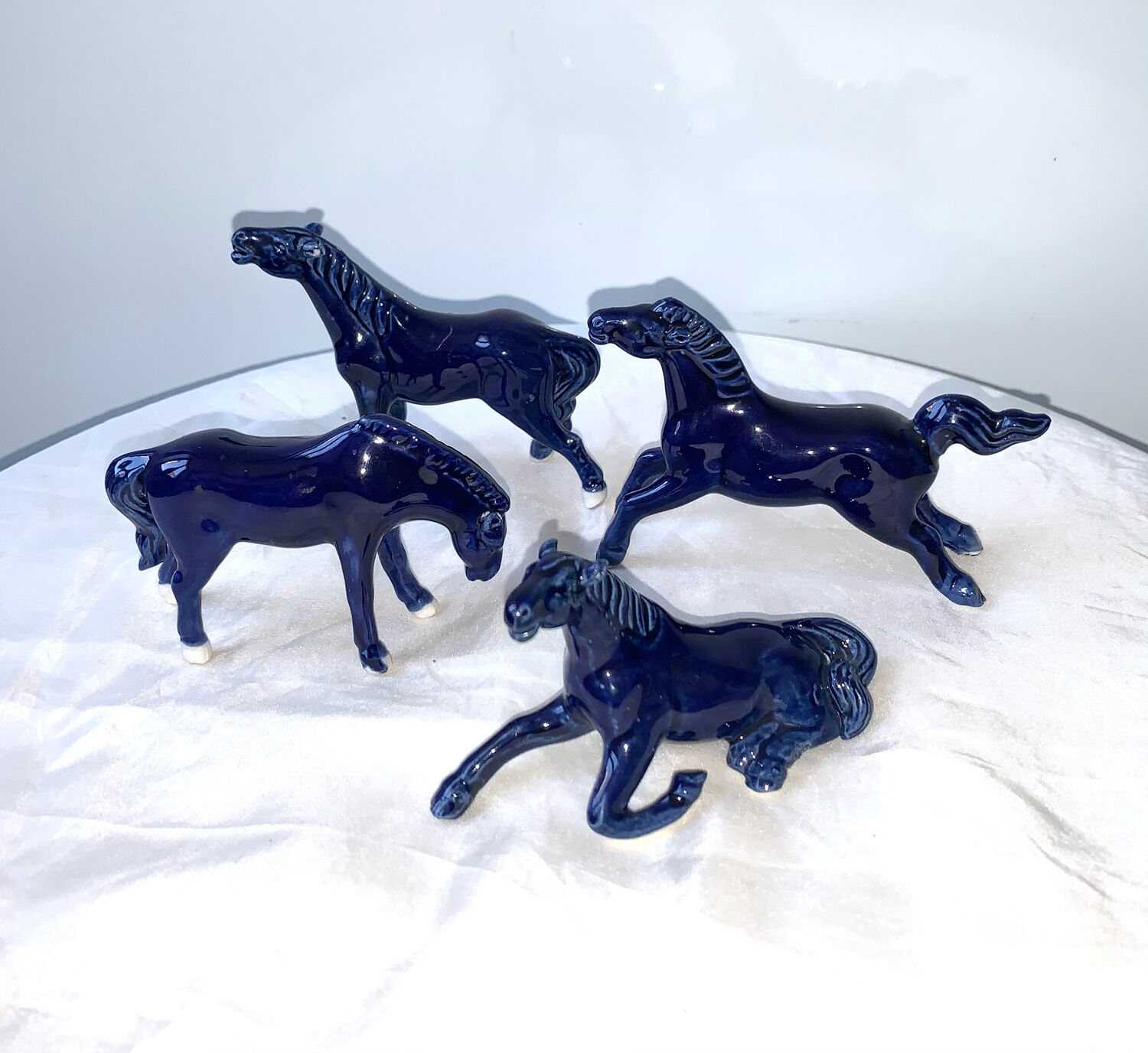 Lot 4 old horses vintage blue statuettes