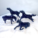 Lot 4 old horses vintage blue statuettes