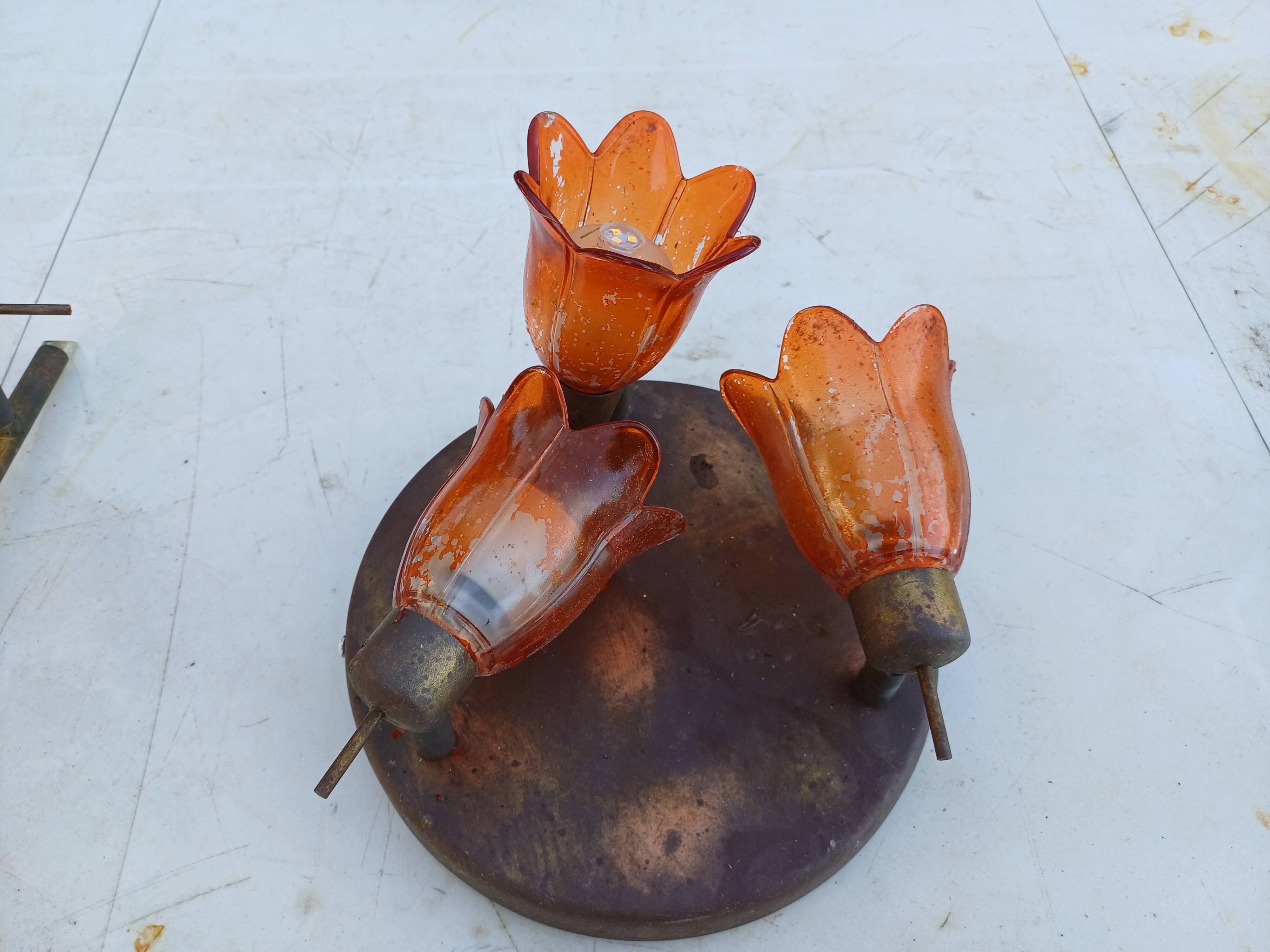 3 Vintage Gold Metal Glass Tulip Pendant Lights