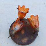 3 Vintage Gold Metal Glass Tulip Pendant Lights