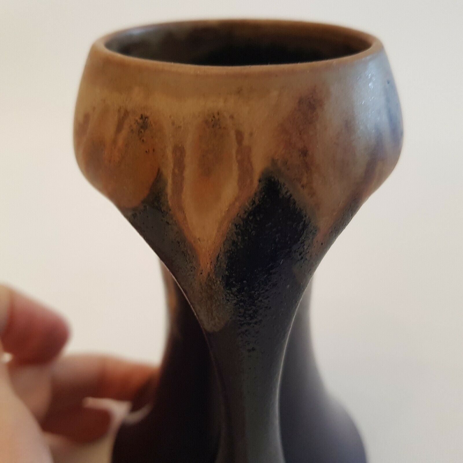 Denbac art deco enamelled ceramic sandstone vase