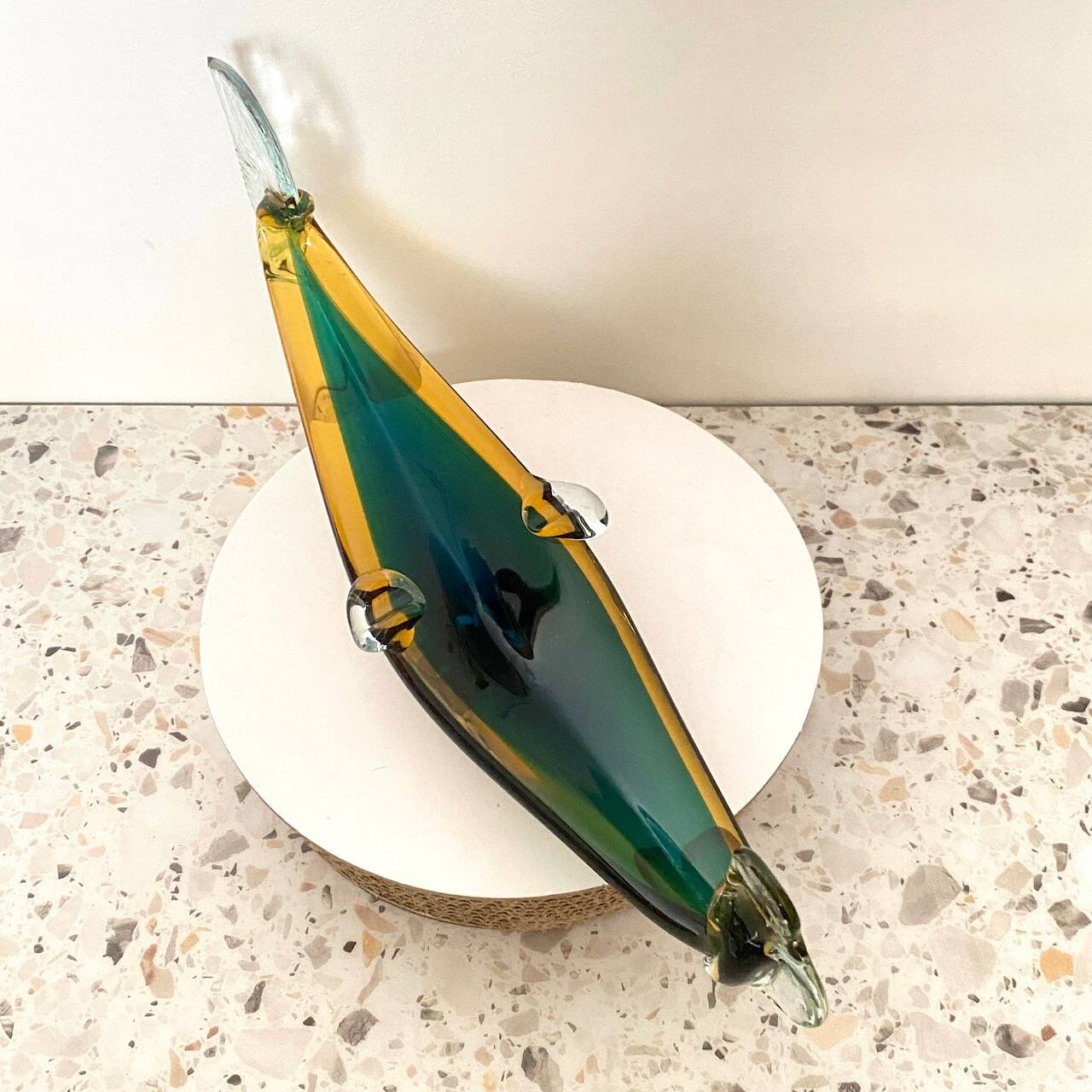 Dark green & amber Murano glass gondola- Sommerso
