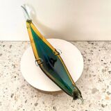 Dark green & amber Murano glass gondola- Sommerso
