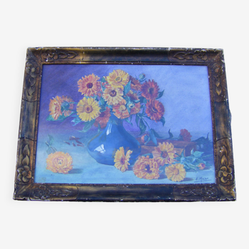 Peinture ancienne " au vase de fleurs"