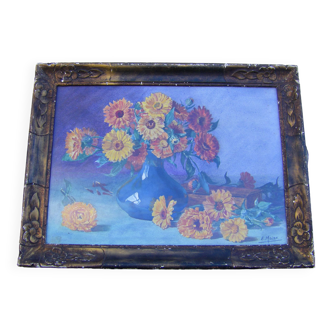 Peinture ancienne " au vase de fleurs"