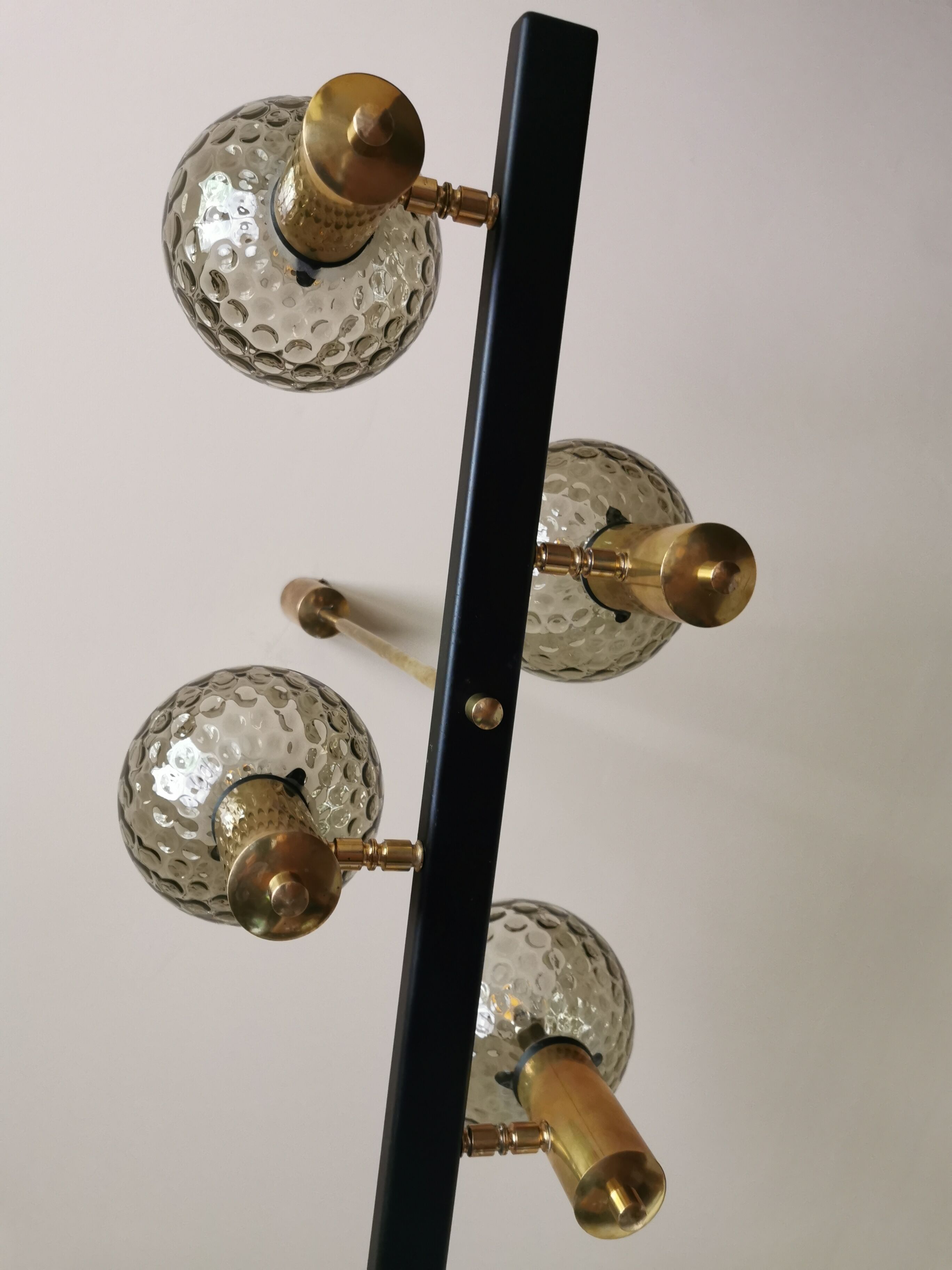 Vintage metal painted chandelier, brass and glass.